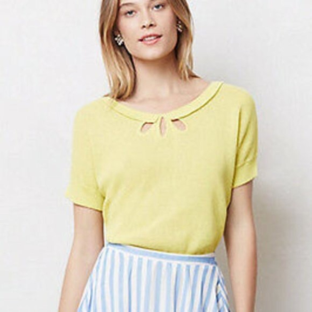 Anthropologie Lemon Yellow Keyhole Short Sleeve Top